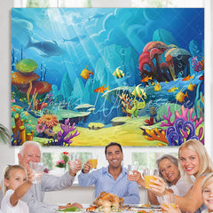 Lofaris Cartoon Under The Sea World Birthday Banner Backdrop