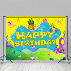 Cartoon Undersea Yellow Spongebob Happy Birthday Backdrop