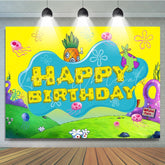 Cartoon Undersea Yellow Spongebob Happy Birthday Backdrop