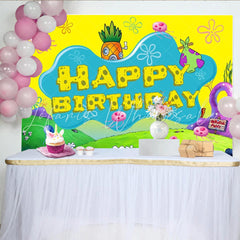 Cartoon Undersea Yellow Spongebob Happy Birthday Backdrop