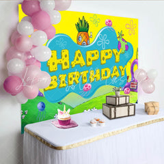 Cartoon Undersea Yellow Spongebob Happy Birthday Backdrop