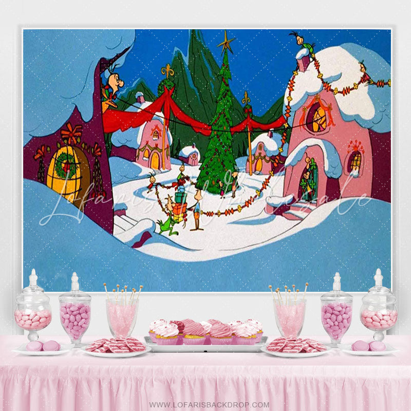 Lofaris Cartoon Whoville Christmas Deco Happy Birthday Party Backdrop
