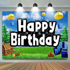 Cartoon Wild Airdrop Happy Birthday Video Game Party Backdrop