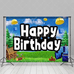Cartoon Wild Airdrop Happy Birthday Video Game Party Backdrop