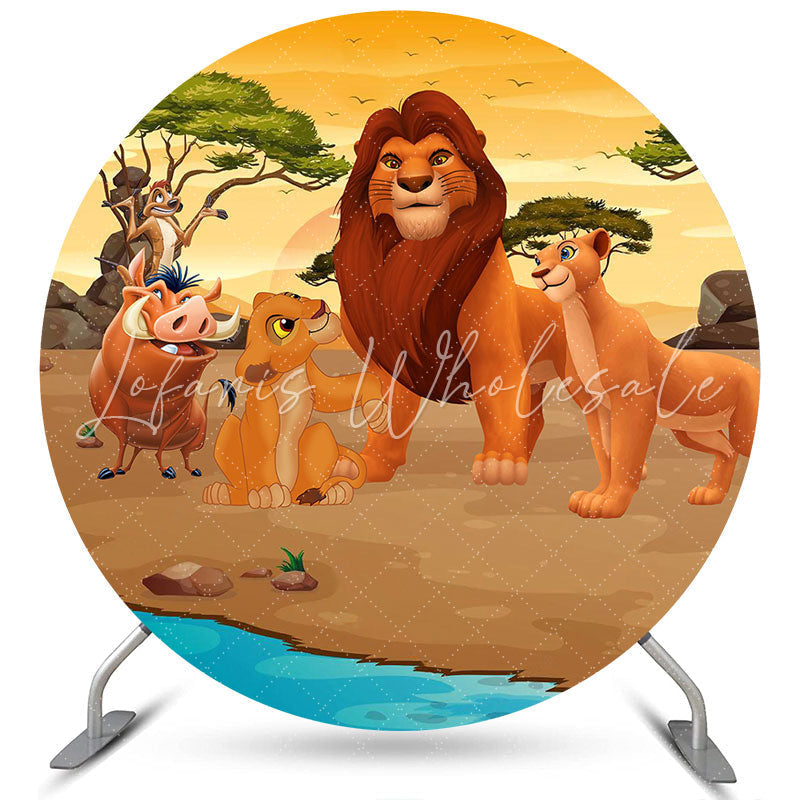 Lofaris Cartoon Wild Animals World Round Happy Birthday Backdrop