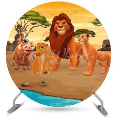 Lofaris Cartoon Wild Animals World Round Happy Birthday Backdrop