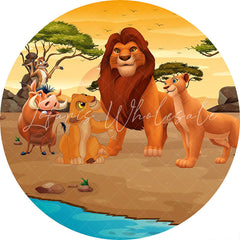 Lofaris Cartoon Wild Animals World Round Happy Birthday Backdrop