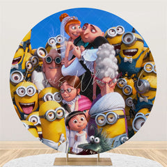 Lofaris Cartoon Yellow Character Round Family Birthday Backdrop