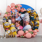 Lofaris Cartoon Yellow Character Round Family Birthday Backdrop