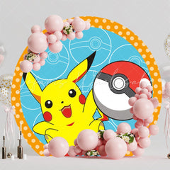 Cartoon Yellow Dots Pokemon Genie Round Birthday Party Backdrop