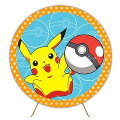 Cartoon Yellow Dots Pokemon Genie Round Birthday Party Backdrop