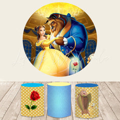 Lofaris Cartoon Yellow Dress Princess And Beat Round Birthday Backrop Kit