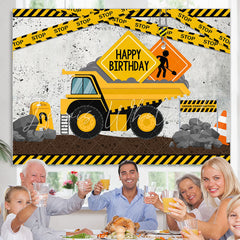 Lofaris Cartoon Yellow Truck Stop Theme Happy Birthday Backdrop
