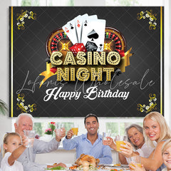 Lofaris Casino Night Card Black Gold Happy Birthday Backdrop