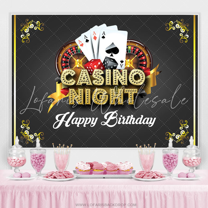 Lofaris Casino Night Card Black Gold Happy Birthday Backdrop