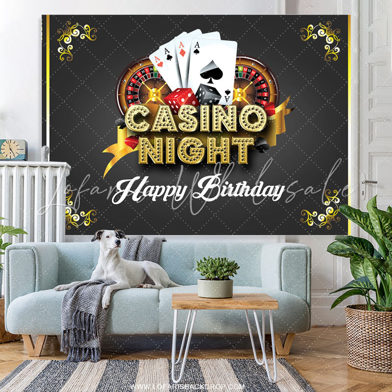 Lofaris Casino Night Card Black Gold Happy Birthday Backdrop