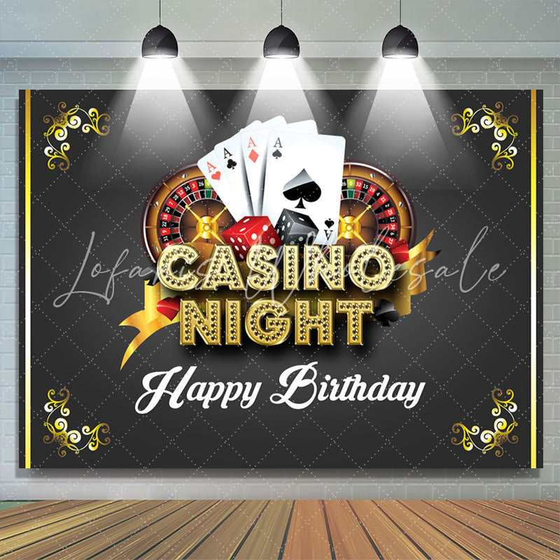 Lofaris Casino Night Card Black Gold Happy Birthday Backdrop