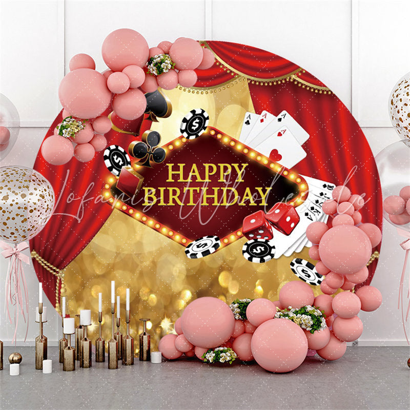 Lofaris Casino Night Golden Red Round Happy Birthday Backdrop