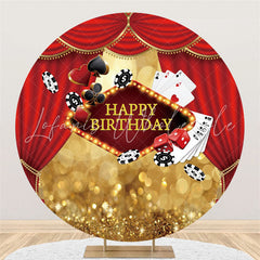 Lofaris Casino Night Golden Red Round Happy Birthday Backdrop