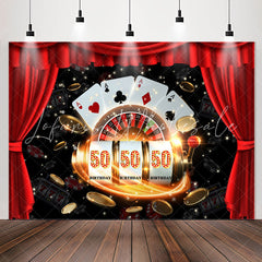 Lofaris Casino Poker Dice Red Curtain 50th Birthday Backdrop