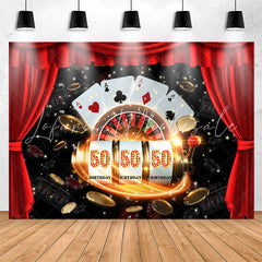 Lofaris Casino Poker Dice Red Curtain 50th Birthday Backdrop