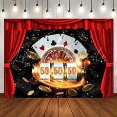 Lofaris Casino Poker Dice Red Curtain 50th Birthday Backdrop
