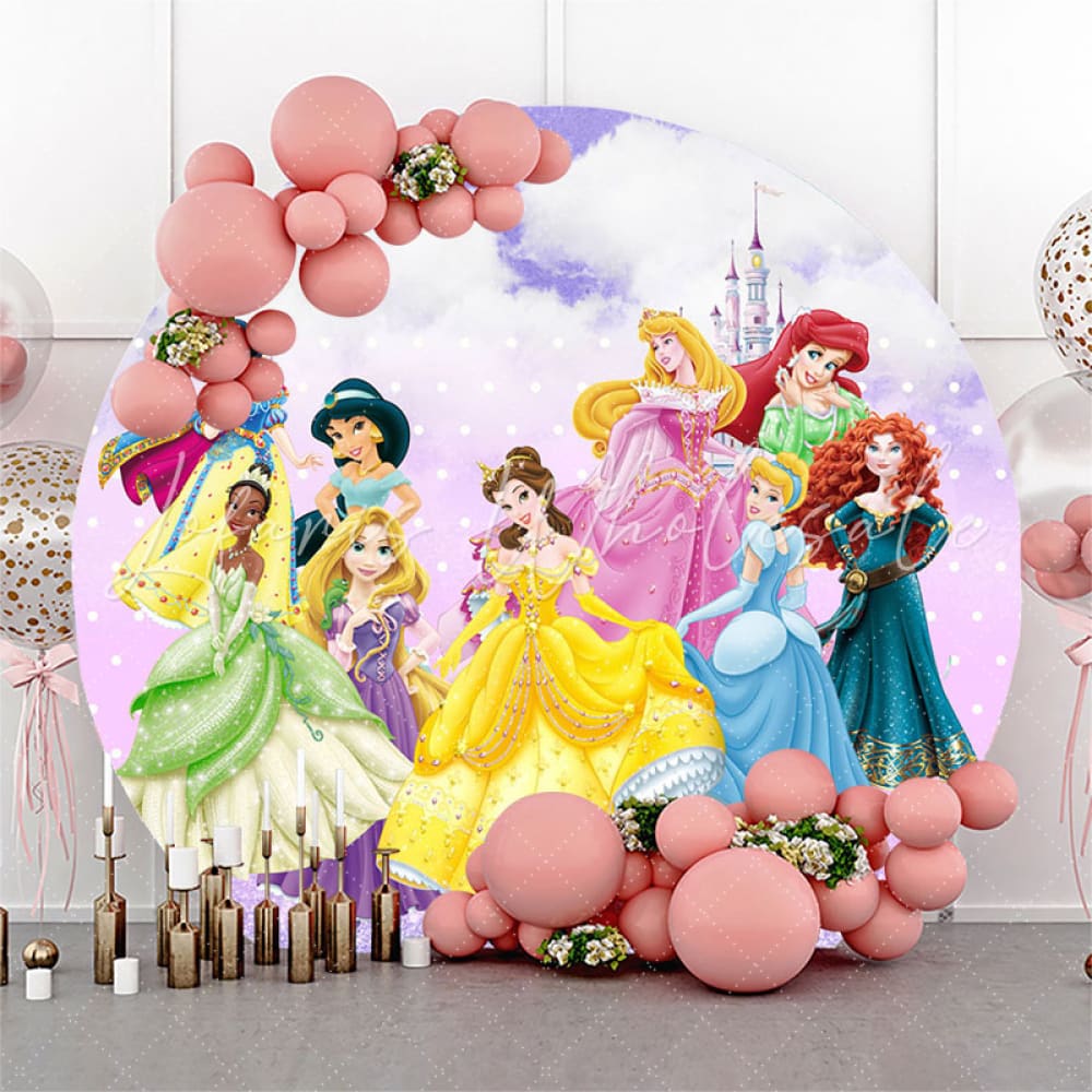 Lofaris Castle and Girls Happy Birthday Round Backdrop Kit