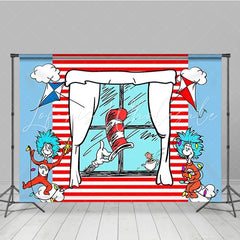 Cat in The Hat Red and Blue Stripes Birthday Party Backdrop