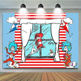 Cat in The Hat Red and Blue Stripes Birthday Party Backdrop