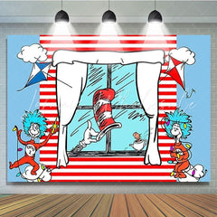 Cat in The Hat Red and Blue Stripes Birthday Party Backdrop