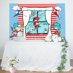 Cat in The Hat Red and Blue Stripes Birthday Party Backdrop