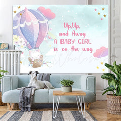 Lofaris Cat In The Hot Air Balloon Pink Baby Shower Backdrop