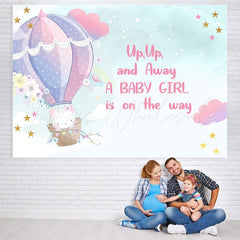 Lofaris Cat In The Hot Air Balloon Pink Baby Shower Backdrop