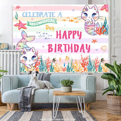 Lofaris Celebrate A Meowgical Day Cute Happy Birthday Backdrop