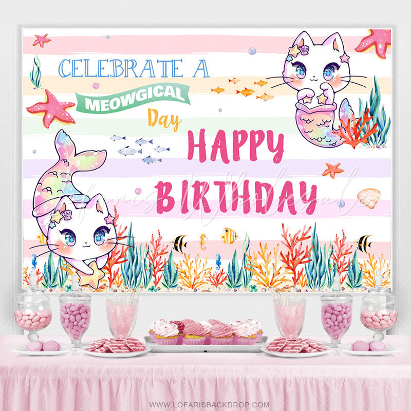 Lofaris Celebrate A Meowgical Day Cute Happy Birthday Backdrop