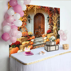 Celebrate Autumn Pumpkin Thanksgiving Backdrop for Porch Decor Rustic Fall Harvest Wooden Door Background for Photo Booth