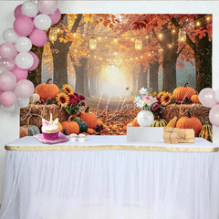 Celebrate Cozy Autumn Backdrop with Pumpkins and Sunflowers Rustic Forest Path Background for Thanksgiving Party Decor