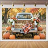 Celebrate Rustic Autumn Backdrop with Vintage Truck and Pumpkins Harvest Thanksgiving Background for Fall Portrait Photoshoot