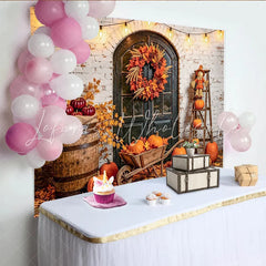 Celebrate Rustic Autumn Pumpkin Thanksgiving Backdrop for Party Vintage Brick Wall Banner for Studio Photography