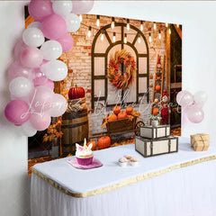 Celebrate Rustic Autumn Thanksgiving Backdrop with Pumpkins and Wreath Cozy Fall Harvest Background for Studio Photo Booth