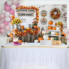 Celebrate Rustic Pumpkin Patch Autumn Backdrop for Fall Harvest Sunflowers and Maple Leaves Background for Studio Photo Booth
