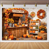 Celebrate Rustic Pumpkin Patch Autumn Backdrop for Thanksgiving Beautiful Sunflower and Scarecrow Background for Portrait