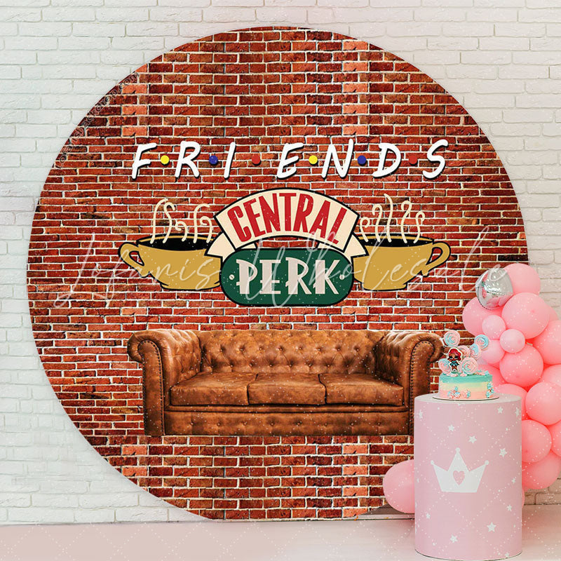 Lofaris Central Perk Red Brick Wall Circle Party Backdrop