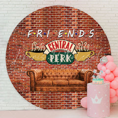 Lofaris Central Perk Red Brick Wall Circle Party Backdrop