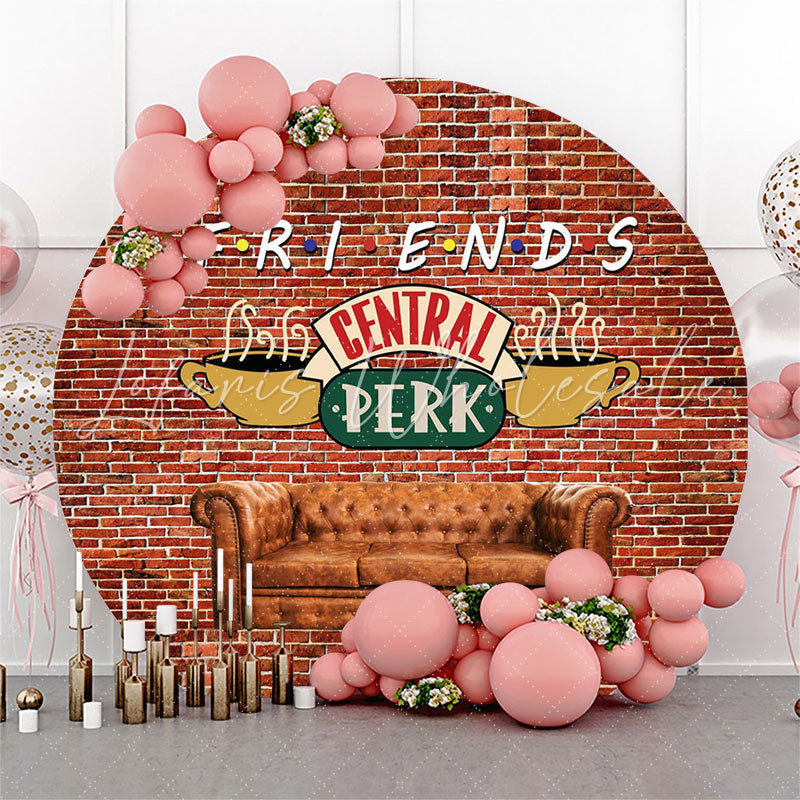 Lofaris Central Perk Red Brick Wall Circle Party Backdrop