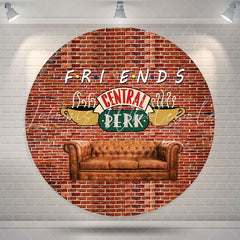 Lofaris Central Perk Red Brick Wall Circle Party Backdrop