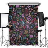 Lofaris Chalkboard Colorful Graffiti Back to School Backdrop