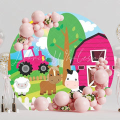 Charming Farm Barn Kids Party Round Backdrop For Rustic Fun