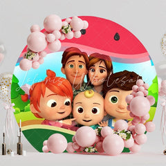 Cheerful Cocomelon Round Backdrop For Fun Toddler Party Theme