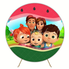Cheerful Cocomelon Round Backdrop For Fun Toddler Party Theme